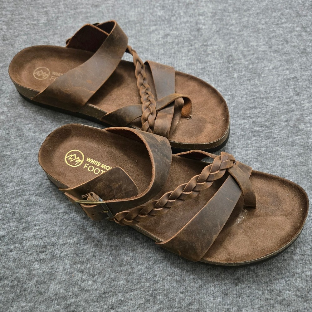 White Mountain Footbed Sandals Womens 10 Brown Leather Braided Boho Granola Girl